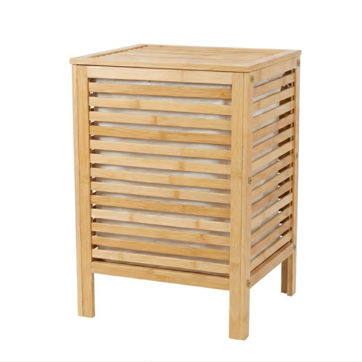Cos de rufe din bambus cu capac si sac detasabil LUND, 60 L