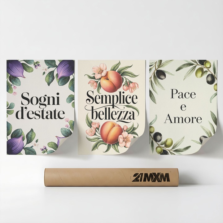 Комплект от 3 декоративни постера 'Средиземноморски думи 03', текстилен материал, 21MXM, 30 x 40 см, без рамка