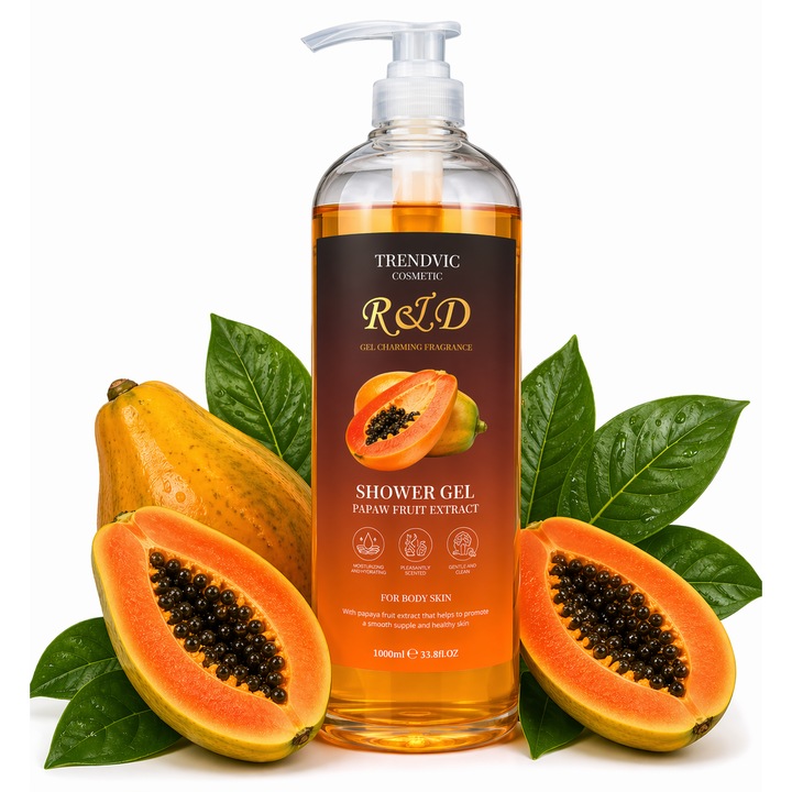 Gel de dus papaya Trendvic Cosmetic 1000 ml, extract natural de papaya, parfum fresh, curatare delicata