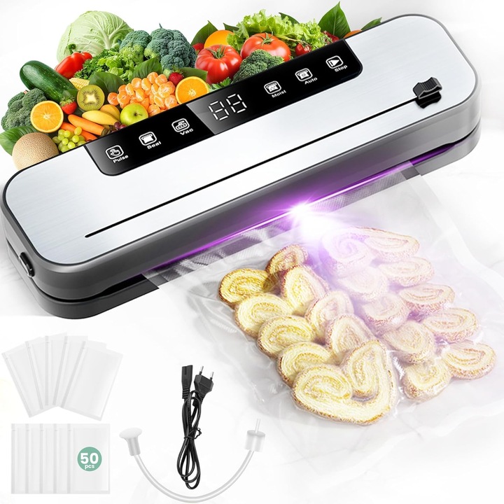 Aparat de vidat Bedee 6 in 1, 75kPa, digital, cu cutter, 30cm