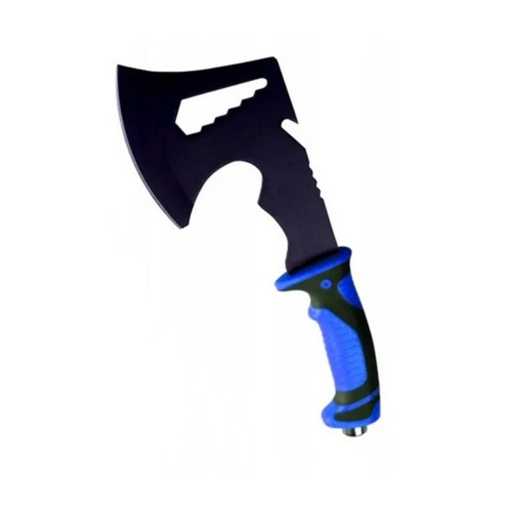 Topor multifunctional, otel, maner cauciuc, albastru, 600g