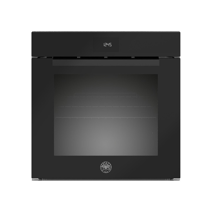 Cuptor electric incorporabil Bertazzoni, Steam Assist, colectie Modern, 76 litri, latime 60 cm, functie autocuratare hidrolotica, 9 programe automate, panou de o control tactil LCD, 3 trepte aburi, tava emailata inclusa, finisaj din sticla, negru