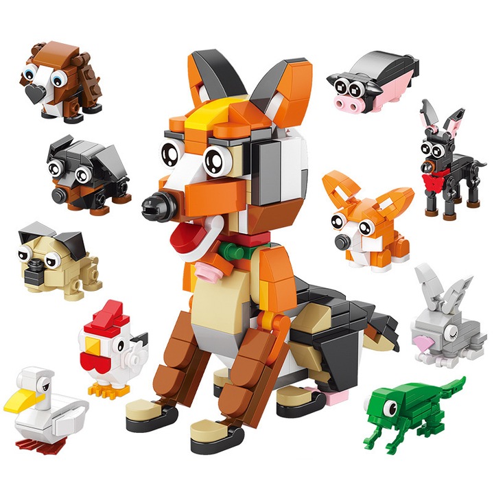 Set de construcție, JALWO, 10 animale, pentru băieți și fete, multicolor