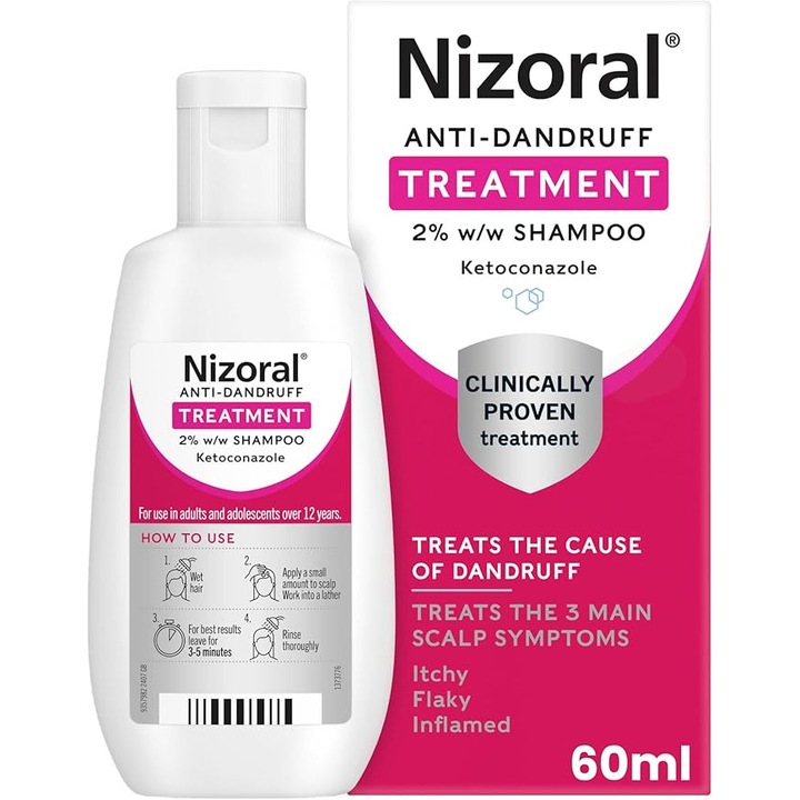 Шампоан за лечение против пърхот 60ml, формула с Кетоконазол, бързо действие срещу сърбеж, дълбоко почистване Nizoral