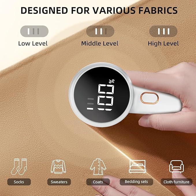 Aspirator de scame electric, 6 lame, 3 viteze, cu display LED, reincarcabil, pentru imbracaminte si mobilier