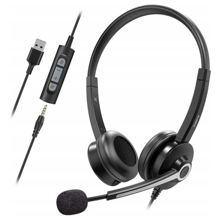 Casti PC Nulaxy, usoare, cu cablu, negru