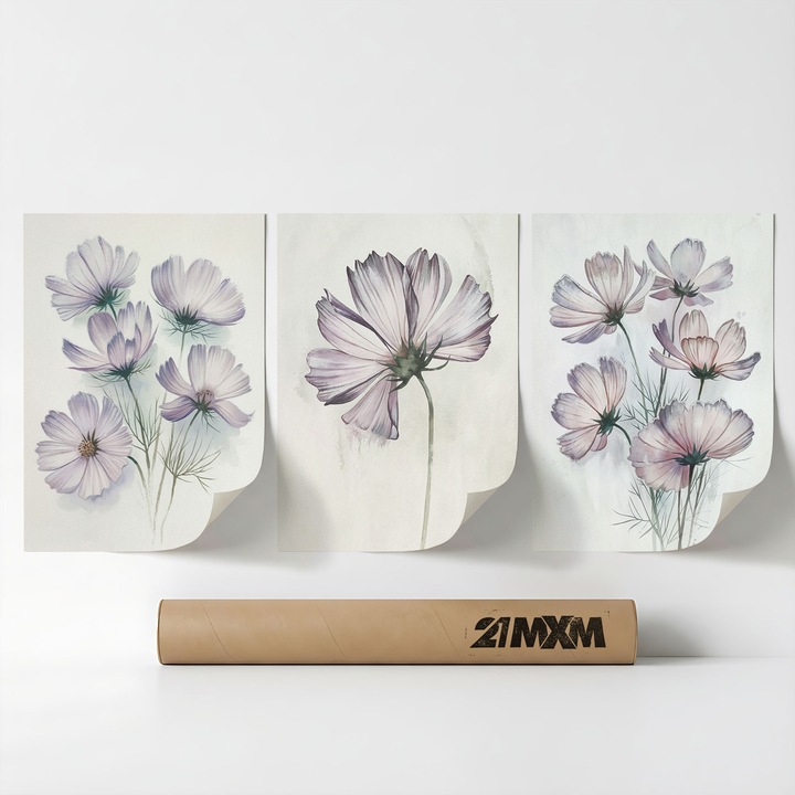 Комплект от 3 декоративни постера 'Пастел Лавандула 04', текстилен материал, 21MXM, 30 x 40 см, без рамка