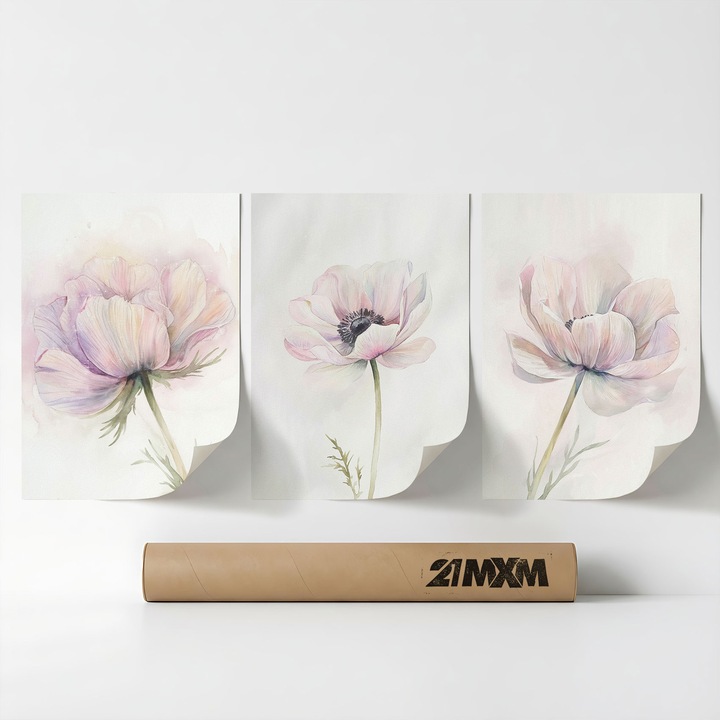 Комплект от 3 декоративни постера 'Пастелна лавандула 06', текстилен материал, 21MXM, 30 x 40 см, без рамка