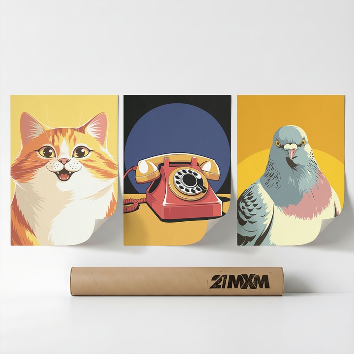 Комплект 3 Декоративни Постера 'Pop Art Icons 04', Текстилен Материал, 21MXM, 30 x 40 см, Без Рамка