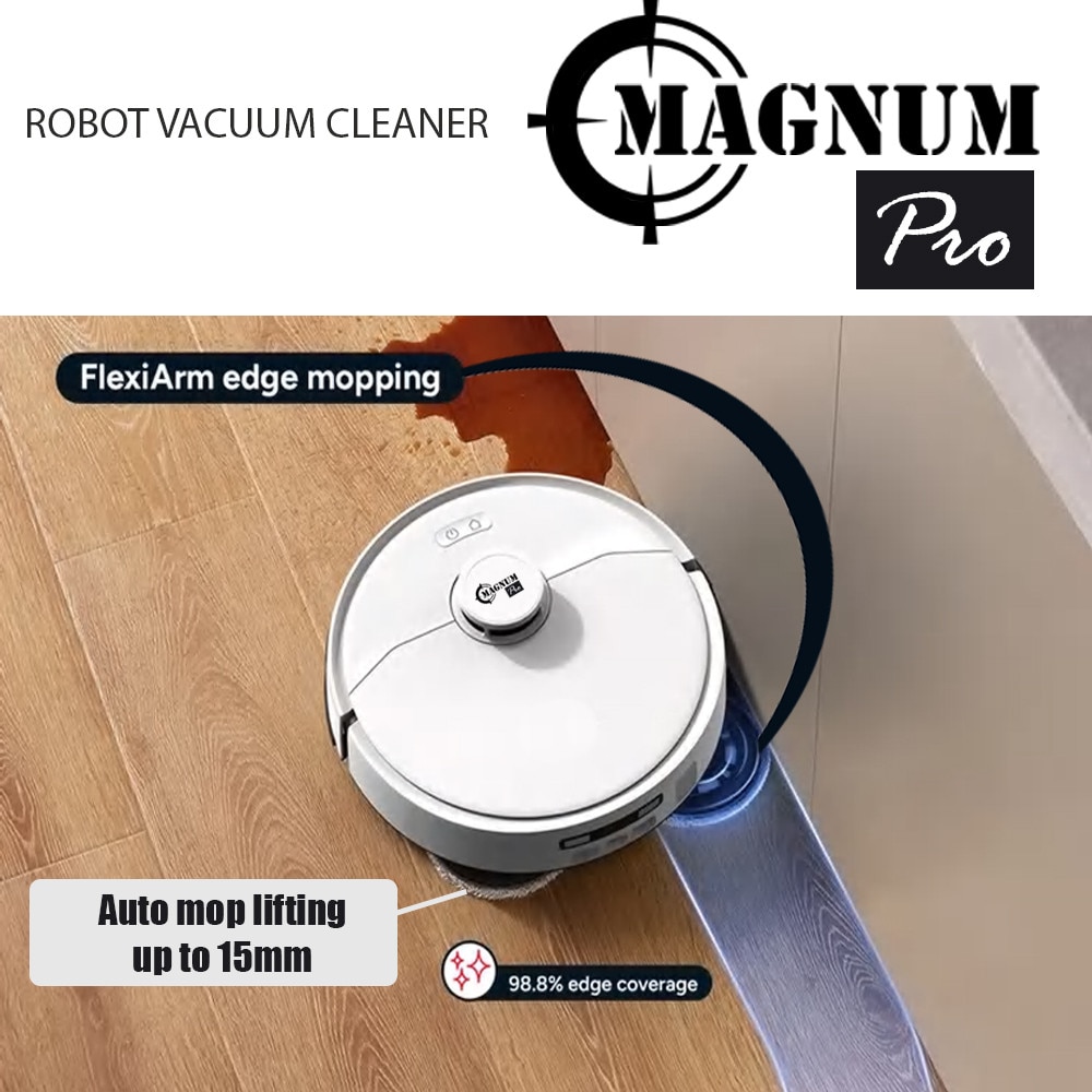 Aspirator robot Magnum PRO, Recipient automat pentru deseuri, apa curata si murdara, Putere de aspirare 10000 Pa, WiFi, Ridicarea si uscarea mopurilor cu aer cald