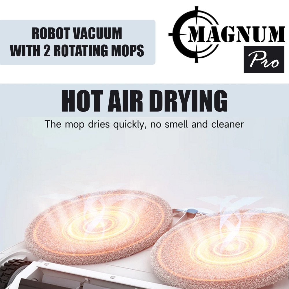 Aspirator robot Magnum PRO, Recipient automat pentru deseuri, apa curata si murdara, Putere de aspirare 10000 Pa, WiFi, Ridicarea si uscarea mopurilor cu aer cald