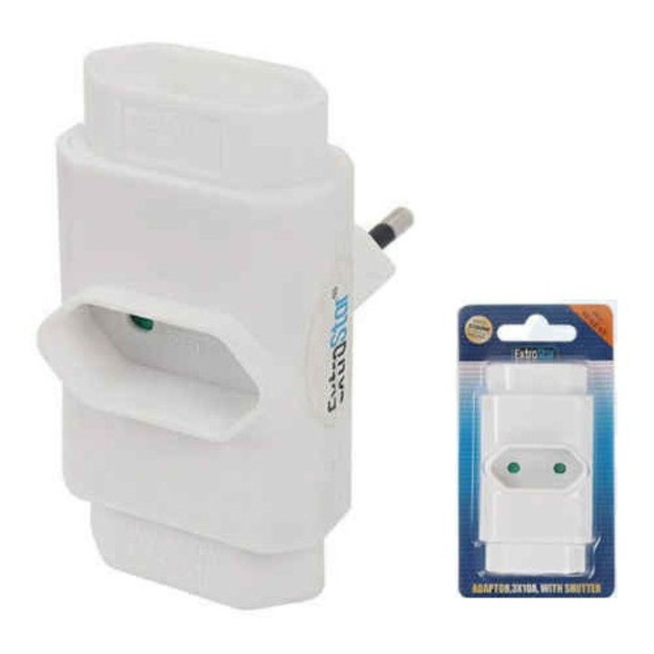 Adaptor prelungitor plat 3 căi (1 din 3) 10A 250V 2300W IP20 interior alb Extra Star