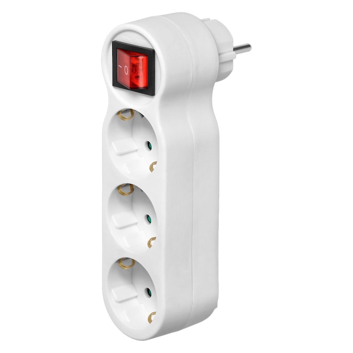 Adaptor prelungitor cu 3 prize cu intrerupator (vertical) Protectie copii 16A 230V 3680W IP20 alb Extra Star