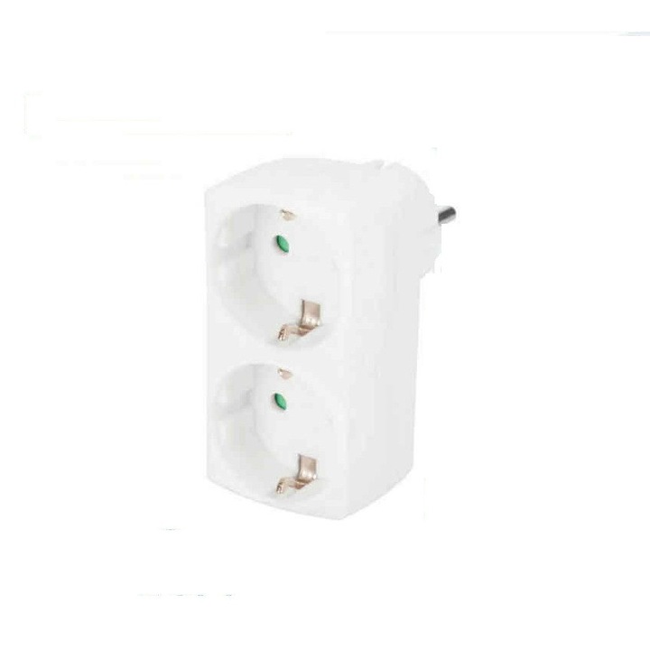 Adaptor prelungitor de rețea 2-în-1 (1-din-2) 16A 250V 3680W cu protecție pentru copii IP20 alb Extra Star