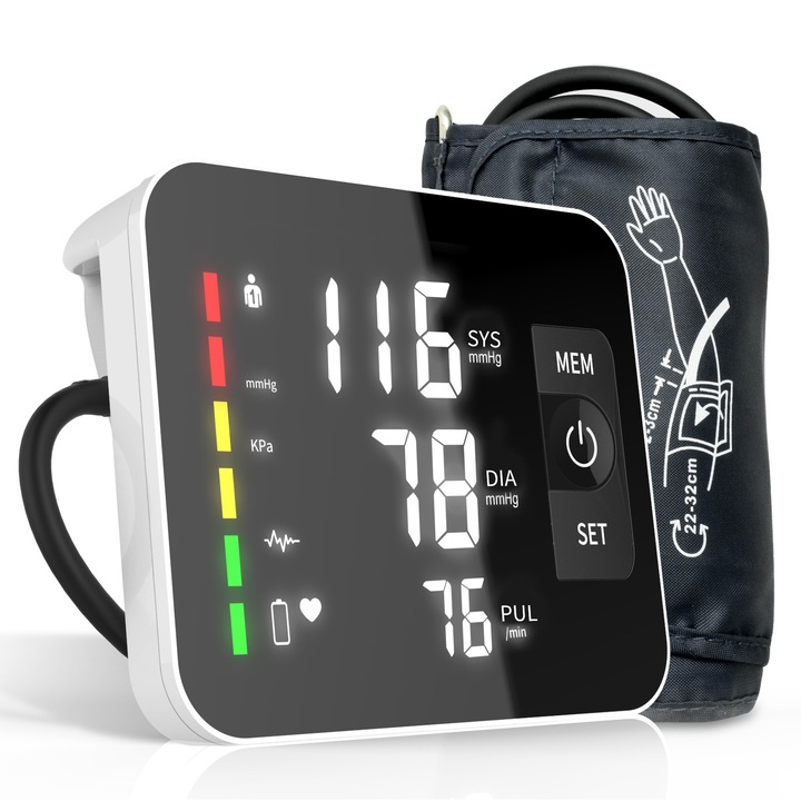Автоматичен апарат за измерване на кръвно налягане, голям LED дисплей, памет 2*120 измервания, рамена