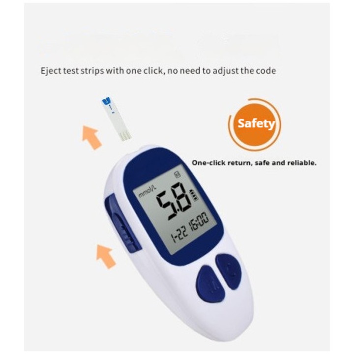 Sistem de monitorizare a glicemiei – Detectare rapida a glicemiei din sange, compact si portabil, operare simpla, precizie inalta, echipat cu set complet de consumabile