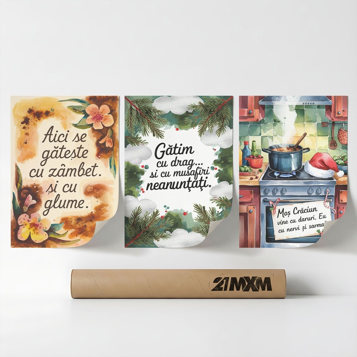 Комплект от 3 декоративни плаката 'Кухня с хумор 09', текстилен материал, 21MXM, A3 (29.7 x 42 см), без рамка