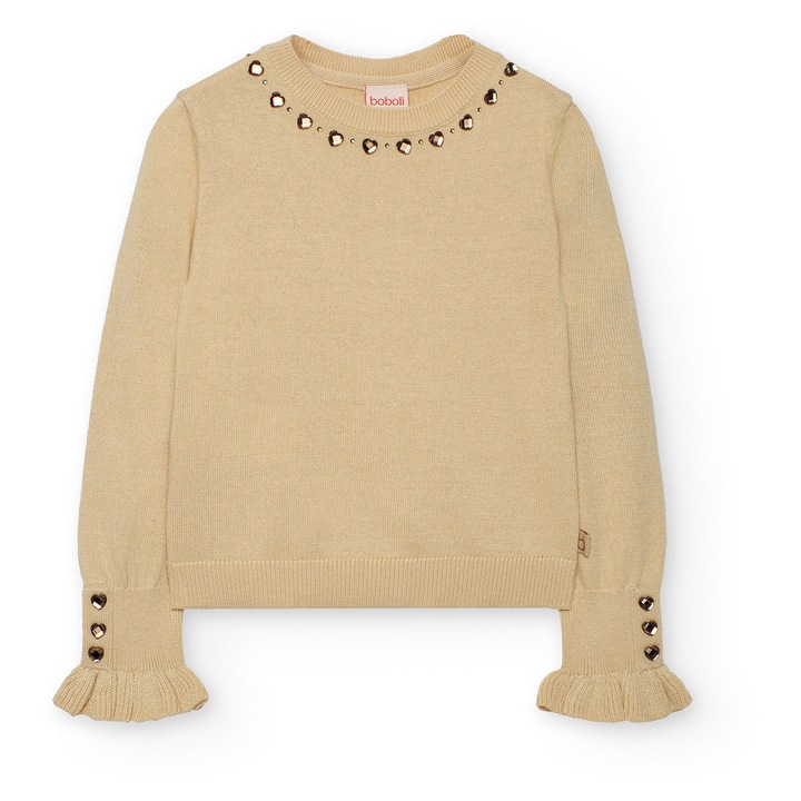 Bluza fete Boboli, tricot, aplicatii decorative aurii, bej, Bej