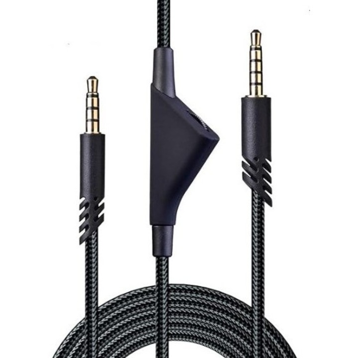 Cablu audio pentru casti, 3.5mm, 2 metri, functie de mutare, negru