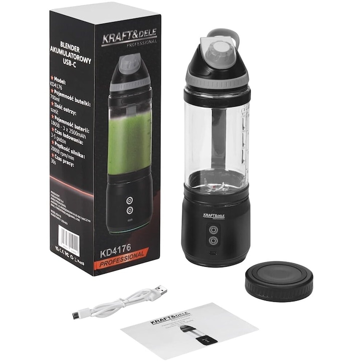 Mixer vertical SOKANY,2 trepte reglabile de viteza, batator din inoxidabil + lama din inoxidabil, cu pahar cu masura de 600 ml, cap detasabil pentru curatare usoara, design de maner ergonomic, 300 W, priza standard europeana, culoare negru