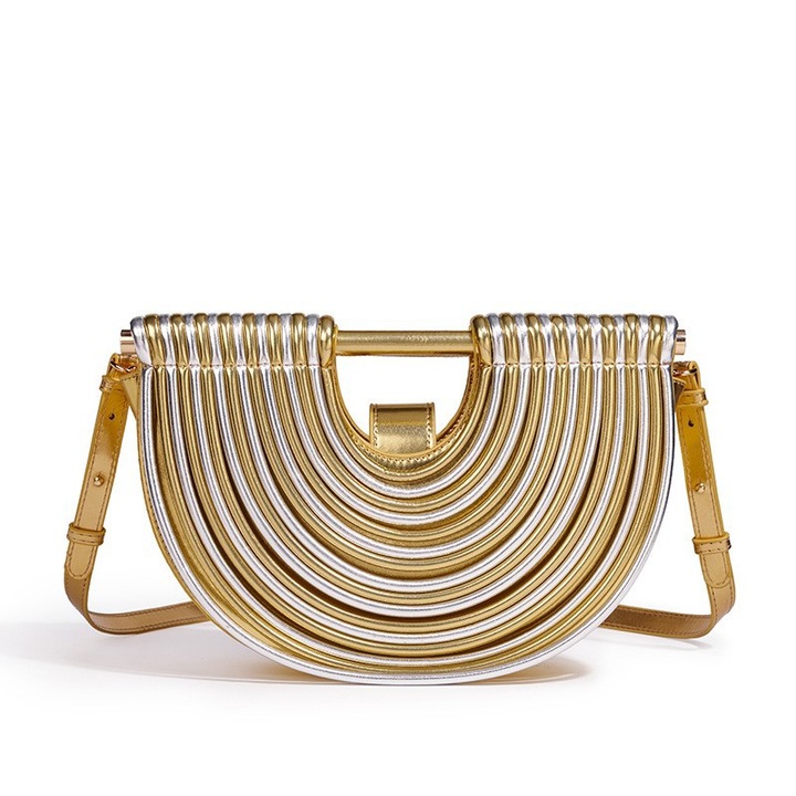 Geanta de mana pentru femei, piele PU, cu curea detasabila, 29x8x20cm, aurie/silver