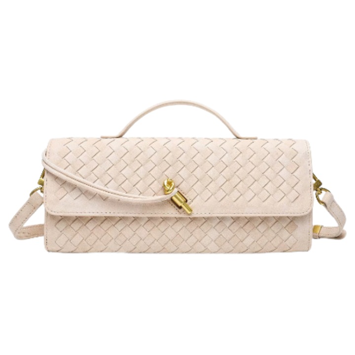 Дамска чанта, клъч от PU кожа, бяла, 30.5x4x12.5см, с подвижна презрамка