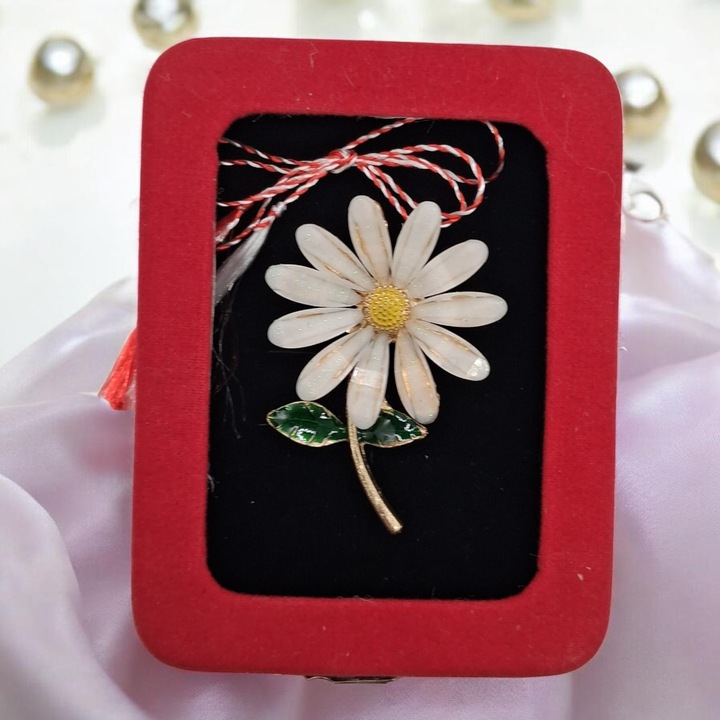 Brosa Mare Margareta Regala cu Email Sidefat, Vision XXI