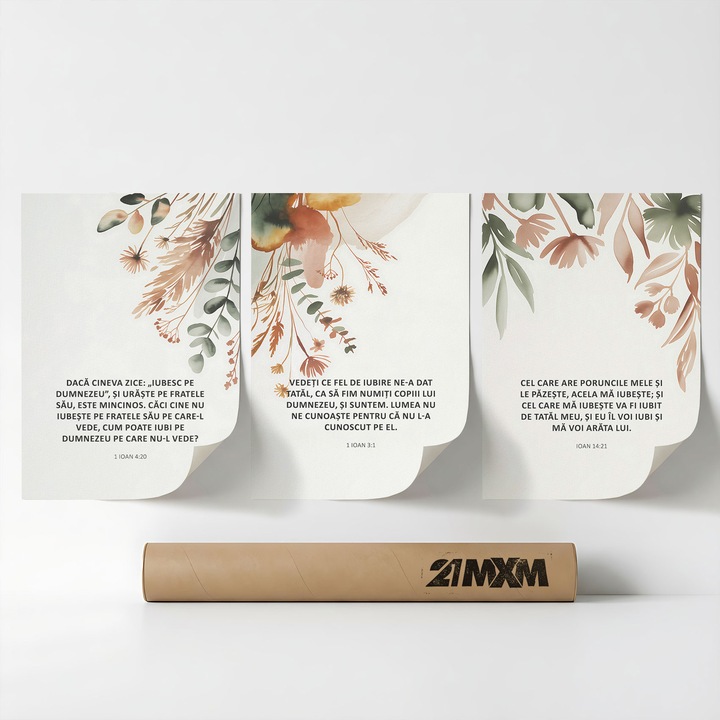 Комплект от 3 декоративни плаката „Думи на вяра 02“, текстилен материал, 21MXM, 30 x 40 см, без рамка