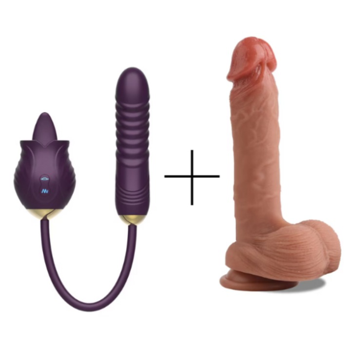 Kettős vibrátor szett ergonomikus dildóval, orvosi szilikon, 10 vibrációs mód, lila