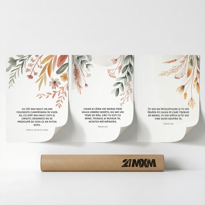 Set 3 Postere Decorative 'Cuvinte De Credinta 04', Material Textil, 21MXM, A3 (29.7 x 42 cm), Fara Rama