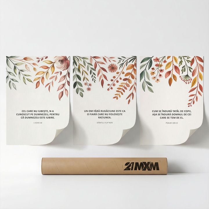 Комплект от 3 декоративни плаката 'Думи на вяра 05', текстилен материал, 21MXM, A3 (29.7 x 42 cm), без рамка