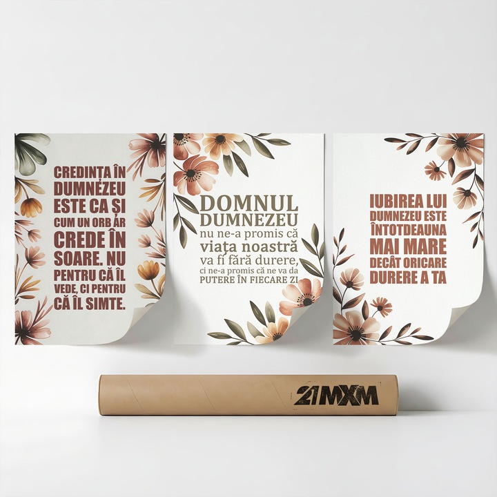 Комплект от 3 декоративни плаката „Думи на вяра 08“, текстилен материал, 21MXM, 30 x 40 см, без рамка