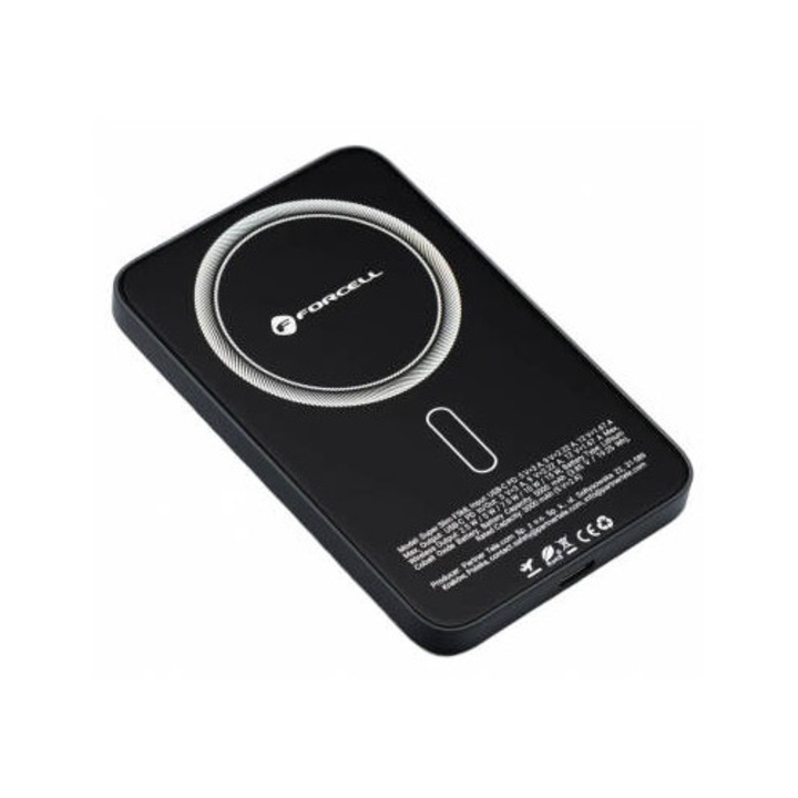 Baterie Externa Forcell F5K8 5000mAh 15W PD + FQI 1 x QI - 1 x USB-C Negru