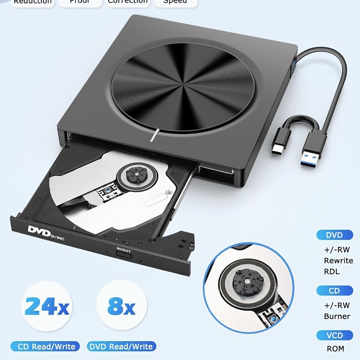 Unitate optica externa DVD-RW USB 3.0/Type-C 7-in-1, CD-ROM