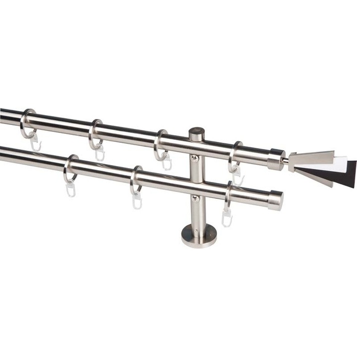 Galerie pentru draperie si perdea metal 20 mm SWITZERLAND dubla, otel-inox, 240 cm, capete ST. GALLEN