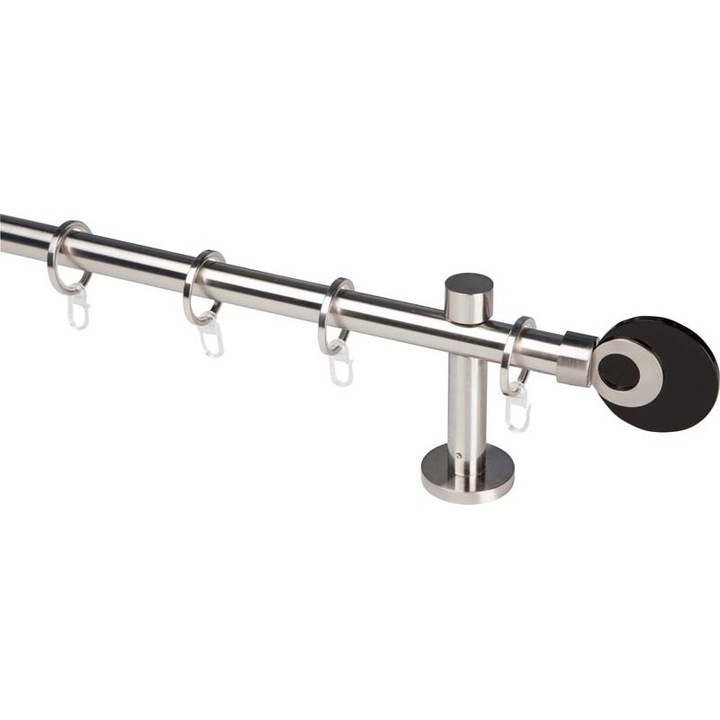 Galerie pentru draperie si perdea metal 20 mm SWITZERLAND simpla, otel-inox, 120 cm, capete THUN