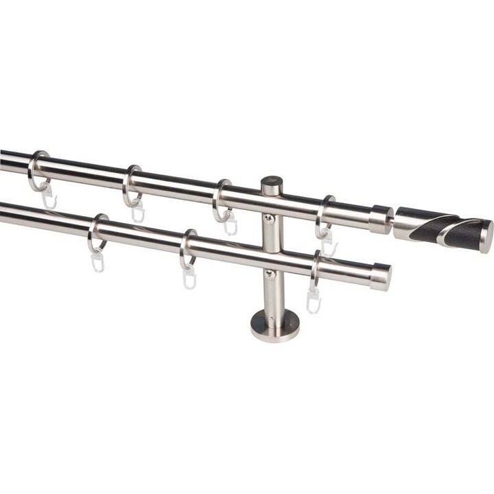 Метална двойна релса за завеси и пердета 20 мм SWITZERLAND, неръждаема стомана, 200 см, накрайници BERN