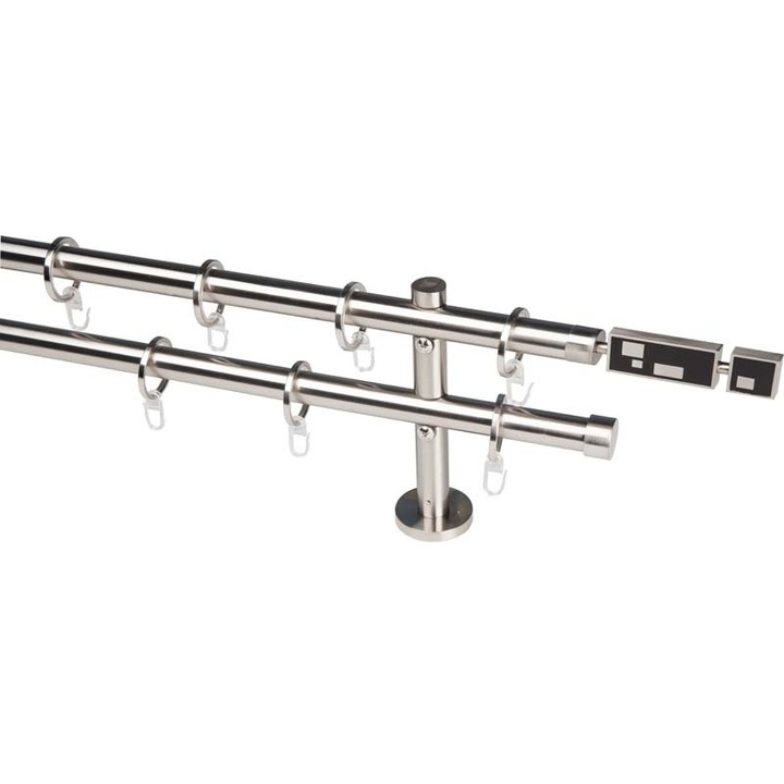 Метална двойна релса за пердета и завеси 20 мм SWITZERLAND, неръждаема стомана, 200 см, накрайници MONTREUX