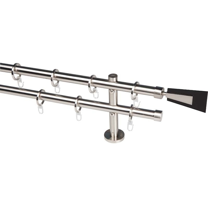 Galerie pentru draperie si perdea metal 20 mm SWITZERLAND dubla, otel-inox, 120 cm, capete BELLINZONA