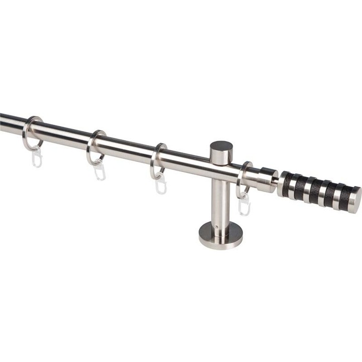 Galerie pentru draperie si perdea metal 20 mm SWITZERLAND simpla, otel-inox, 120 cm, capete ZÜRICH