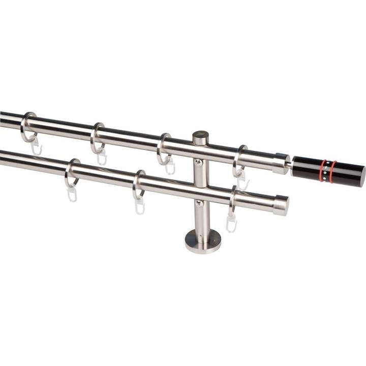 Galerie pentru draperie si perdea metal 20 mm SWITZERLAND dubla, otel-inox, 120 cm, capete SCHAFFHAUSEN