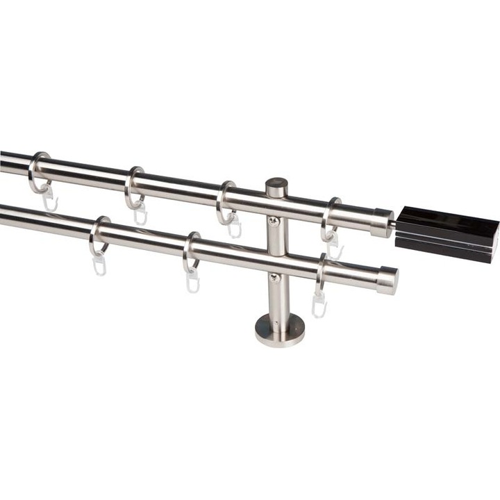 Galerie pentru draperie si perdea metal 20 mm SWITZERLAND dubla, otel-inox, 240 cm, capete ZUG
