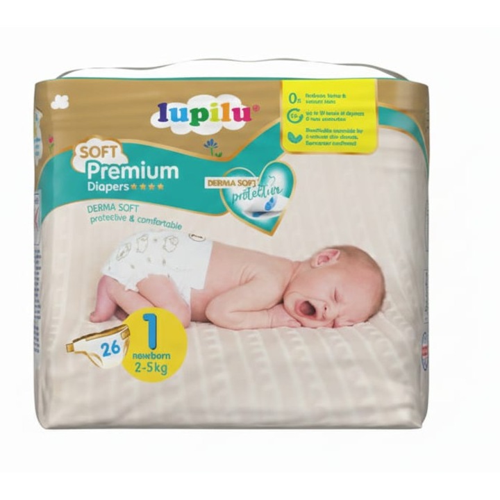 Scutece Lupilu nr. 1, unică folosință, 26 buc, +0 luni