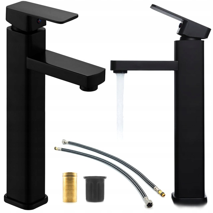 Baterie chiuveta baie, otel inoxidabil, monocomanda, aspect modern, negru mat