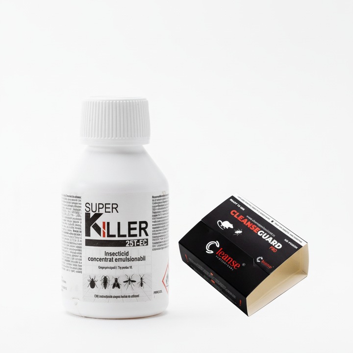 Insecticid concentrat Pasteur Super Killer 25T-EC 100 ml, combate muste, gandaci, capuse, flacon 100 ml + capcana lipici pentru gandaci si soareci