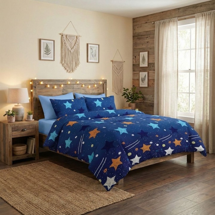 Dupla ágynemű, 4 részes, 230 x 250 cm, Különleges ágyneműk, Elvo Színes csillagok