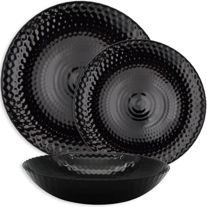 Set de cina GierekHoff Diamond, 18 piese, farfurii negre pentru 6 persoane