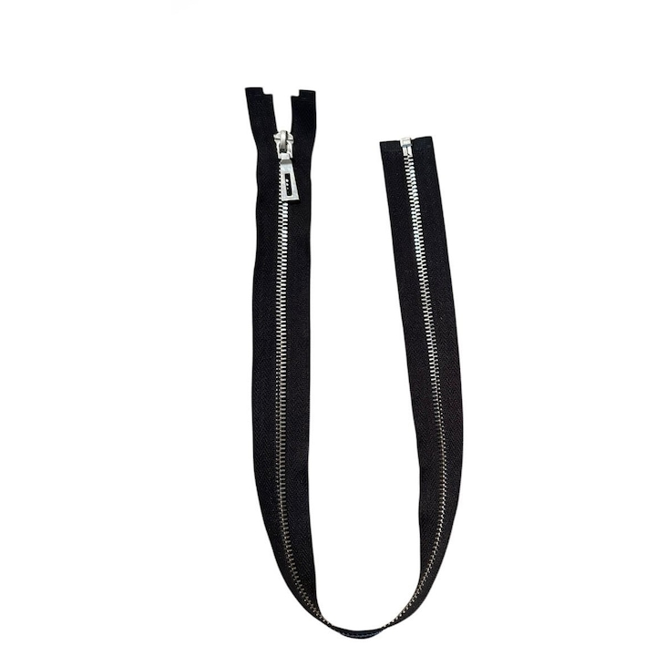 Fermoar metalic detasabil 80 cm, argintiu, pentru paltoane si geci lungi