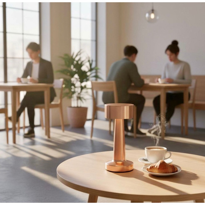 Lampa de masă LED, finisaj rose-gold, 24 LED-uri, lumina reglabilă, 21.5cm