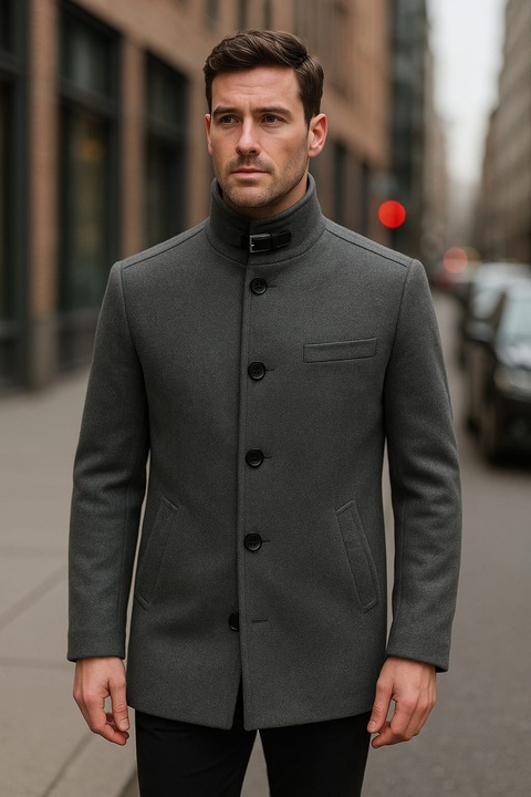 Palton Barbati Gri, M, Guler Inalt, Inchidere cu Caterama